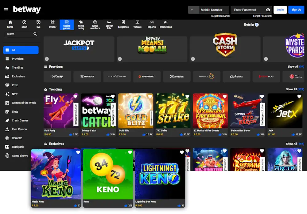 Betway Keno Games Screenshot